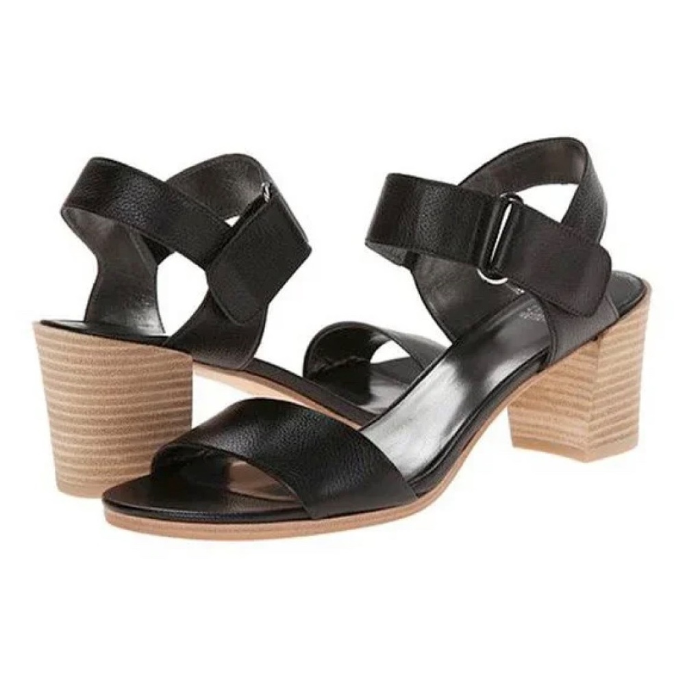 STUART WEITZMAN Broadband Leather City Sandal Heel Strap Velcro Black 8.5M